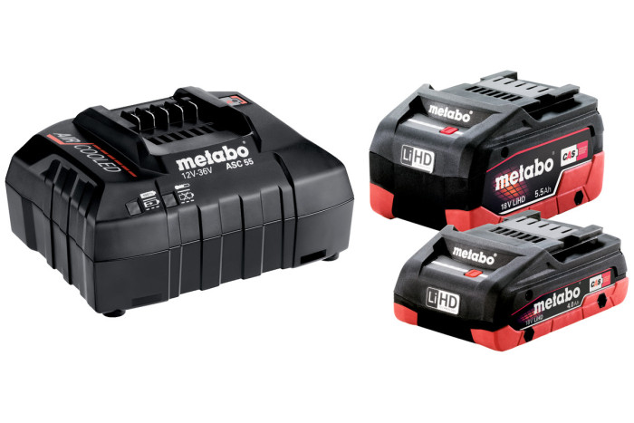 Купить Набор аккумуляторов Metabo 18В 4,0А·ч + 5,5А·ч + зарядное устройство ASC 55 (685160000). Официальный магазин Metabo, фирменная гарантия с доставкой по Украине.