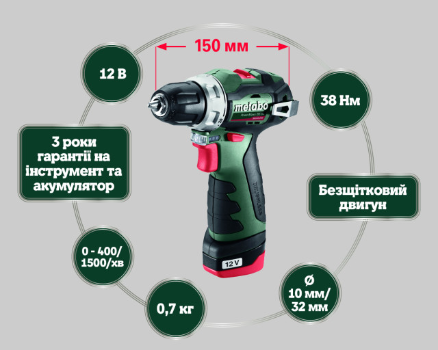 Аккумуляторная дрель-шуруповерт Metabo PowerMaxx BS BL (601721500)