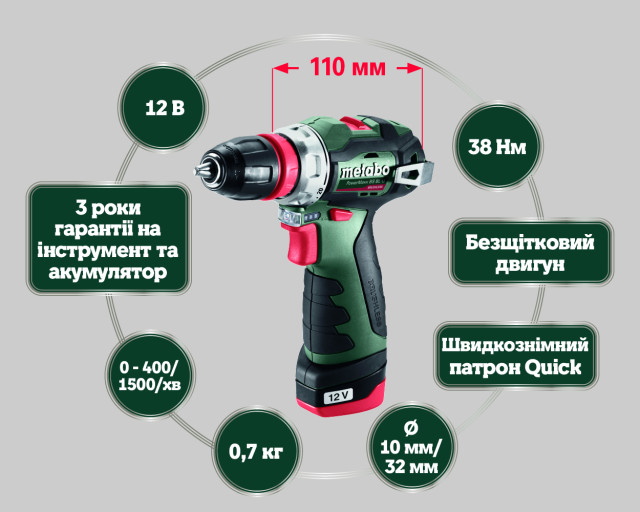 Аккумуляторная дрель-шуруповерт Metabo PowerMaxx BS BL Q (601749500)