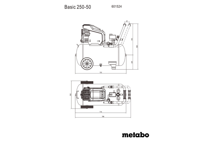 Купити Компресор Metabo Basic 250-50 (601524000). Офіційний магазин Metabo, фірмова гарантія з доставкою по Украіні