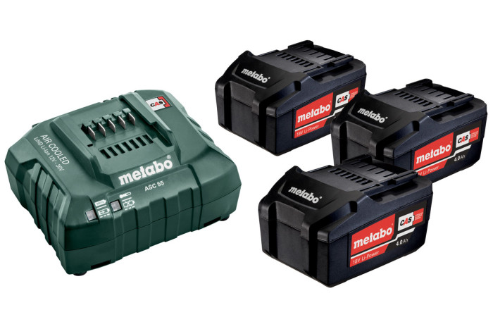 Купить Набор аккумуляторов Metabo 18В 3×4А·ч + зарядное устройство ASC 55 (685049000). Официальный магазин Metabo, фирменная гарантия с доставкой по Украине.
