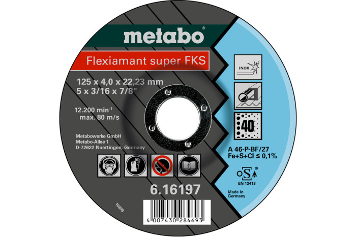 Купити Зачисний диск Metabo Flexiamant Super FKS 40, 125x4,0x22,23, Inox SF 27 (616197000). Офіційний магазин Metabo, фірмова гарантія з доставкою по Украіні